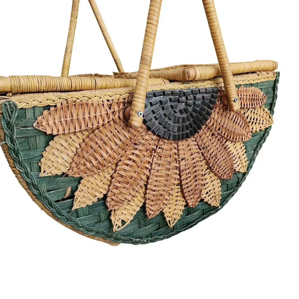 Wicker Half Round With‎ Sunflower and Handles 14.5''